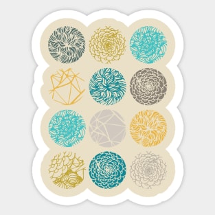 Abstract pattern with organic hand drawn circular shapes in blue, gray and yellow shades by Akbaly Sticker